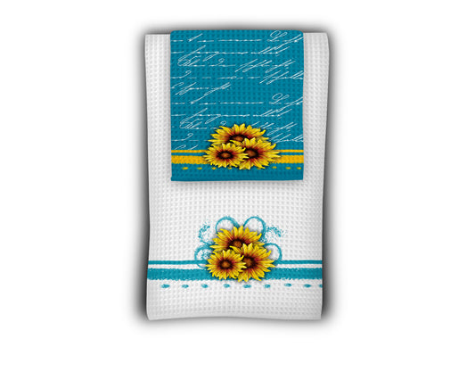 Sunflower Teal Towel Set