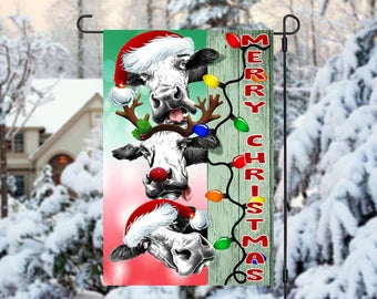 Cow Christmas Garden Flag